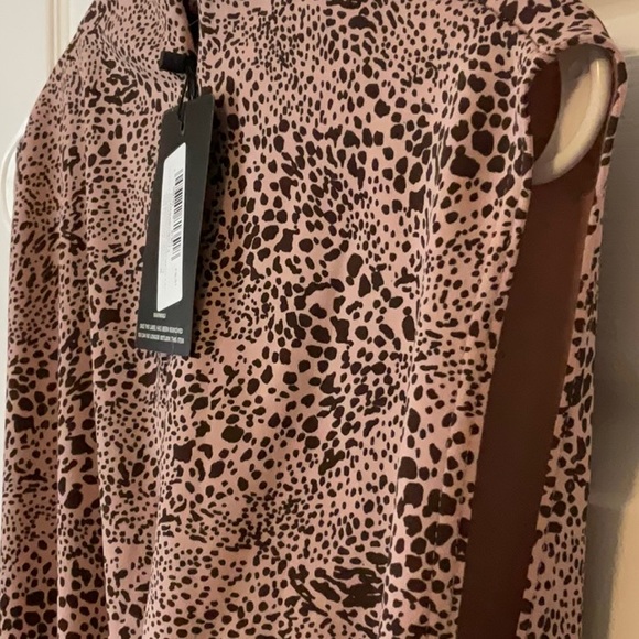 PrettyLittleThing Dusty Pink Dalmatian High Neck Frill Hem Bodycon Dress Size 10 - Picture 11 of 12